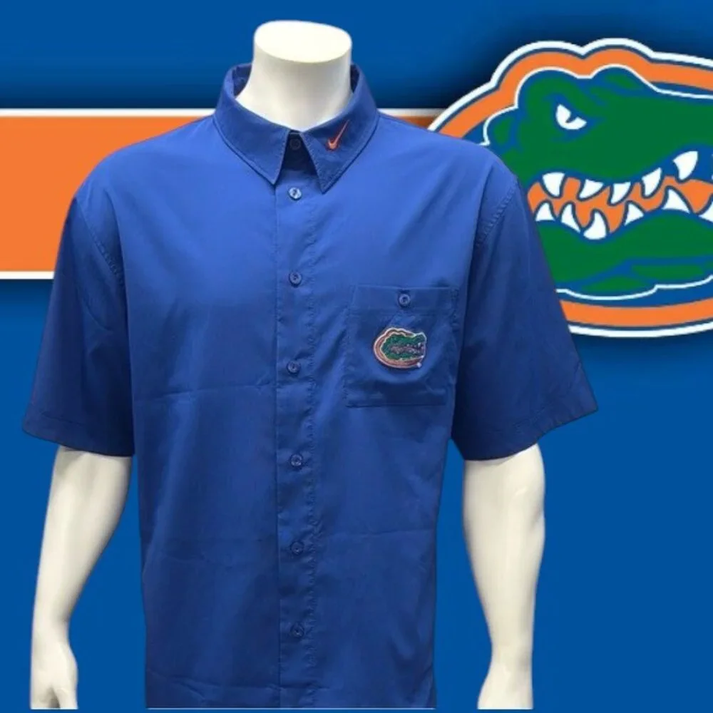 Nike Authentic Team Dri-Fit Florida Gators Blue Embroidered Button Up Shirt XL